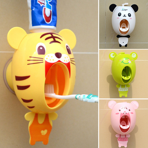Cuarto de baño hogar cepillo de dientes de los niños es automático dispensador de pasta de dientes titular de cepillo de dientes de plástico respetuoso del medio ambiente ► Foto 1/5