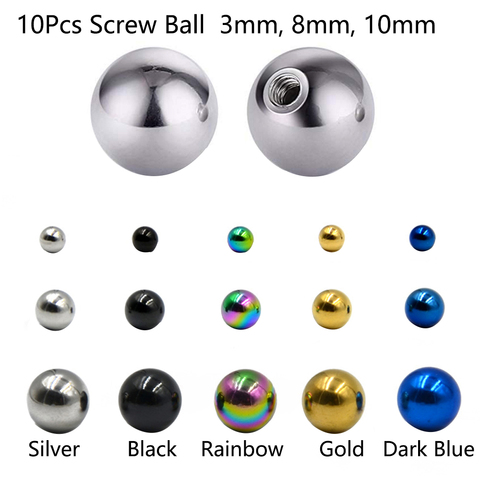 Pelotas de reemplazo de acero inoxidable, 10 unidades, varios colores, joyería corporal, Piercing, piezas de mancuerna, 16G, 14G, bola superior, accesorio de cuentas ► Foto 1/6