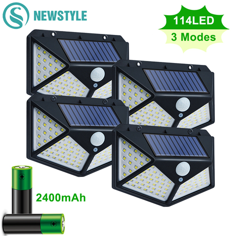 Luz Solar LED para exteriores lámpara alimentada por energía Solar con Sensor de movimiento, farola para decoración de jardín, 3 modos, 100/114 ► Foto 1/6