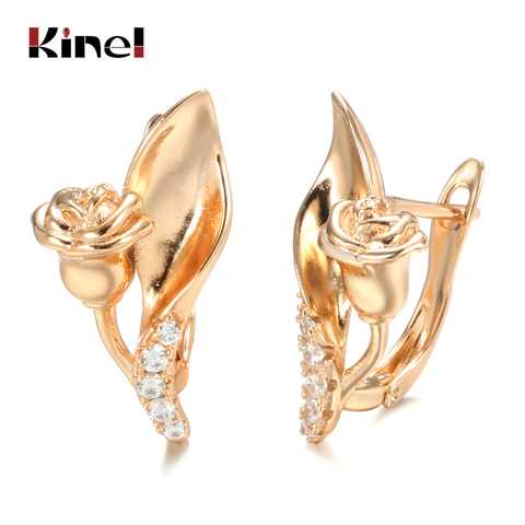 Kinel-pendientes de boda Vintage para mujer, aretes de oro rosa 585 de circonita Natural para mujer, regalo de fiesta, joyería fina ► Foto 1/6