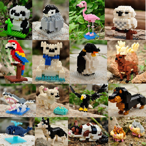 Minibloques de construcción de animales en 3D para niños, de animales en 3D juguete de bloques de construcción, Micro ladrillos, perro, gato, pájaro, alce, Lobo, Panda, Guacamayo, regalos de cumpleaños ► Foto 1/6