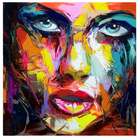 Francoise Nielly retrato hecho con paleta de pintura al óleo de cara, figura pintada a mano, lienzo, arte de pared para sala de estar ► Foto 1/6