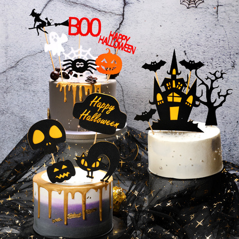 Pastel de Halloween Toppers Magdalena DIY Topper Castillo fantasma que La Bruja vampiro de banderas para pastel de cumpleaños fiesta de boda de decoración ► Foto 1/6