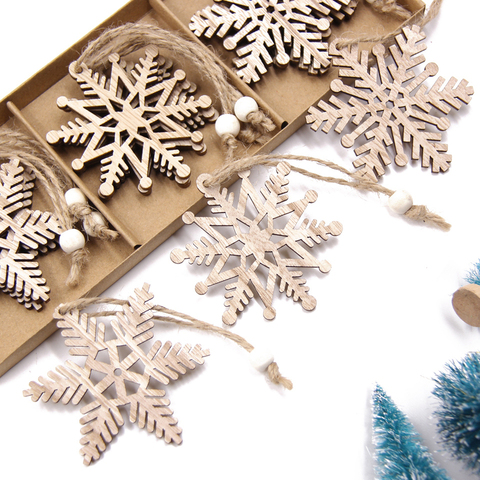 Lote de 6 unidades de copos de nieve de Navidad, adornos de madera para manualidades, regalos colgantes, adornos para árbol de Navidad ► Foto 1/6