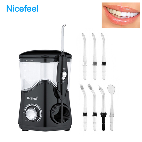 Nicefeel-irrigador de agua Oral eléctrico, limpiador Dental por pulsos, chorro de dientes, con tanque de agua de 600ml y 7 boquillas, color negro ► Foto 1/1