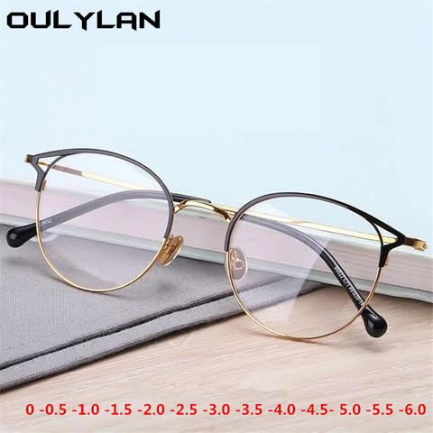 Oulylan-gafas graduadas para miopía para hombres y mujeres, anteojos redondos de ojo de gato para miopía, con prescripción para estudiantes, 1-1,5-2-2,5-3-3,5-4 ► Foto 1/6