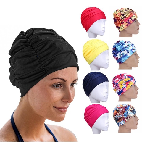 Gorro de natación de alta elasticidad para hombre y mujer, turbante de nailon con estampado de flores sólidas, para deportes, gorro de piscina, 1 unidad ► Foto 1/6