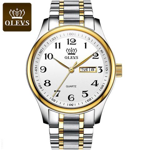 OLEVS-Reloj de pulsera informal de acero inoxidable para hombre, de cuarzo, resistente al agua, Masculino ► Foto 1/6