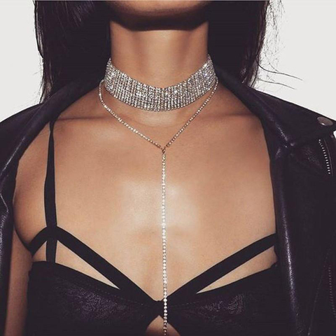 Gargantilla de lujo con diamantes de imitación Y gemas de cristal para mujer, Collar grueso, accesorios de joyería, 2022 ► Foto 1/6