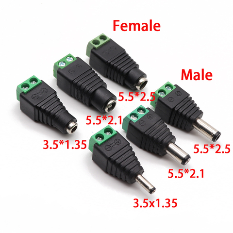 Conector de clavija de corriente continua macho y hembra, 2,1mm x 5,5mm, 2,5mm x 5,5mm, 1,35mm x 3,5mm, no es necesario soldar, adaptador de CC de 12V y 24V para CCTV ► Foto 1/6