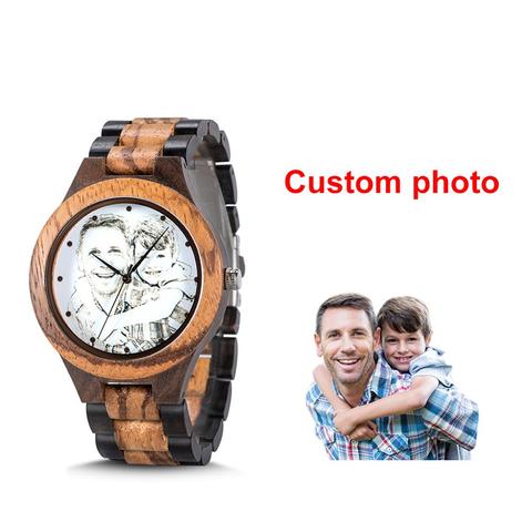 Reloj con impresión de logotipo personalizado para hombre, pulsera de madera de bambú único, grabado de imagen, creativo, aniversario, regalo de cumpleaños y Navidad ► Foto 1/6