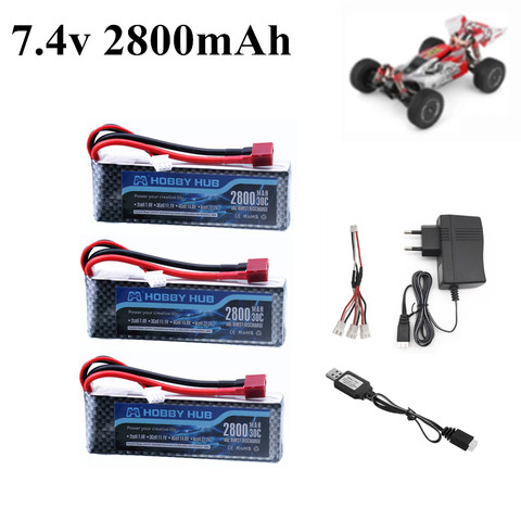 Batería de 7,4 v para Wltoys 144001, 2s, 7,4 V, 2800mAh, Lipo, enchufe en T para Wltoys 1/14 144001, piezas de repuesto para barco ► Foto 1/5