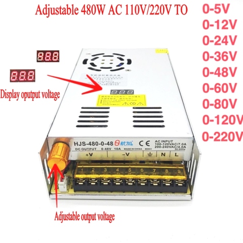 Convertidor de AC-DC, fuente de alimentación conmutada ajustable con pantalla Digital, 110v, 220v a CC, 12V, 24v, 36v, 48v, 60v, 80v, 120v, 480W ► Foto 1/6