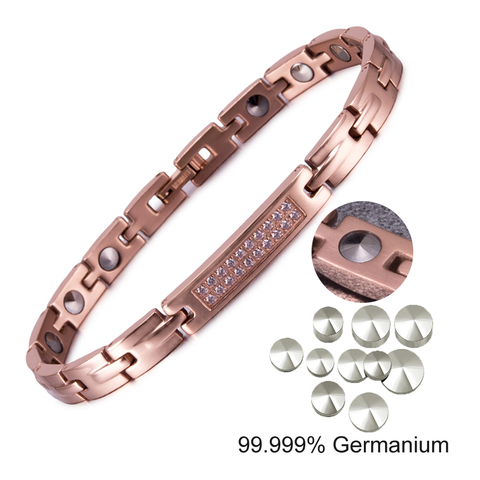 Pulseras de titanio Ge para mujer, pulseras de identificación magnéticas de color oro rosa, circonia AAA, germanio en forma de cono puro, 99.999% ► Foto 1/6