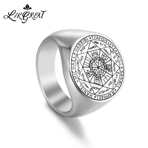 LIKGREAT Anillo vikingo secreto del universo con sello de Wicca para hombre, anillo de los siete arcángeles, Solomon Kabbalah, talismán de acero inoxidable ► Foto 1/6