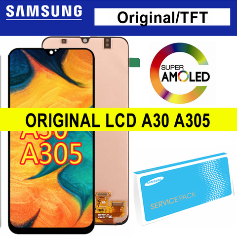 LCD TFT/Super AMOLED de 6,4 pulgadas con marco para SAMSUNG Galaxy A30 A305/DS A305F A305FD A305A MONTAJE DE digitalizador de pantalla táctil ► Foto 1/6