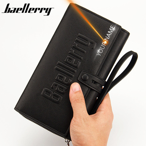 2022 hombres embrague carteras nombre grabado de gran capacidad calidad titular de la tarjeta de hombre bolso cremallera marca PU Cartera de cuero para hombres ► Foto 1/6
