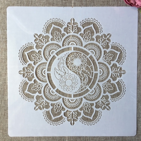 Plantilla decorativa de 30x30cm con estampado de Mandala Taiji, libro de recortes colorear ► Foto 1/1