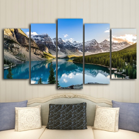 Arte de pared con imagen para decoración del hogar, obra de arte para decoración de pared, lienzo moderno, pintura de Lago moreado y montaña, 5 piezas ► Foto 1/6