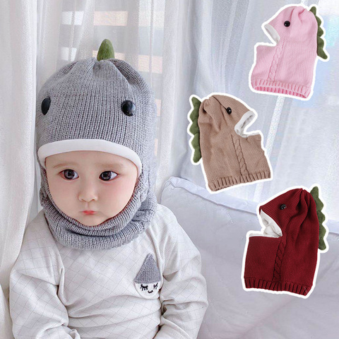 Gorro de invierno de dinosaurio para niños y niñas, bufanda tejida, gorrito de bebé, pasamontañas grueso y suave, gorro exfoliante, bonete para niños, 2022 ► Foto 1/6