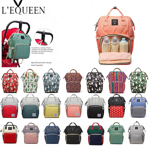 Lequeen moda momia bolsa de pañales de maternidad marca gran capacidad bolso de bebé mochila de viaje de diseño bolsa de lactancia para el cuidado del bebé ► Foto 1/6