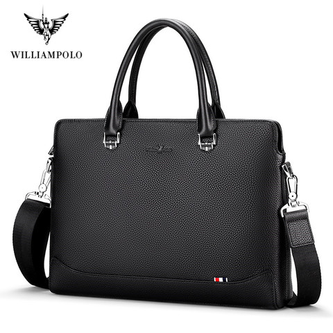 Williams Polo-Maletín de negocios de cuero para hombre, bolso de hombro informal, bandolera para ordenador portátil, de viaje ► Foto 1/6