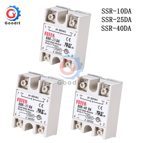 Relé de estado sólido SSR-10DA SSR-25DA SSR-40DA 10A 25A 40A en realidad DC 3-32V a 24-380V AC SSR 10DA 25DA 40DA no cubierta de plástico ► Foto 1/6