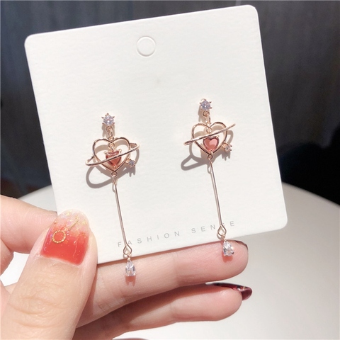 MENGJIQIAO, nuevos Pendientes largos elegantes geométricos de cristal con forma de corazón para mujer, lindos Pendientes de circón delicado para fiestas, regalos de joyería ► Foto 1/5