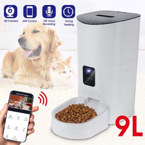 Alimentador automático inteligente de 9L para mascotas, cámara HD, dispensador de alimentos para perros y gatos, Control por aplicación, alimentador de alimentación con temporizador [Vídeo/WiFi/botón] ► Foto 1/6