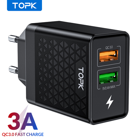 TOPK-cargador USB rápido de 28W, dispositivo de carga rápida 3,0 para iPhone, Samsung, Xiaomi, adaptador de enchufe USB, cargador de pared de viaje ► Foto 1/6