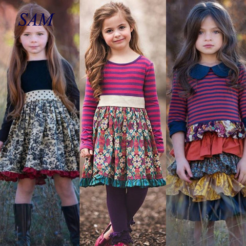 Vestido de primavera y otoño para niñas, estilo Pastoral de flores, a rayas de manga larga, princesa inglesa para niños, 2022 ► Foto 1/6
