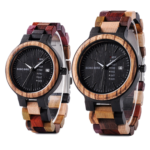 BOBO BIRD-Reloj de madera para hombre y mujer, cuarzo, fecha, pareja, banda de madera colorida, logotipo personalizado, venta al por mayor ► Foto 1/6