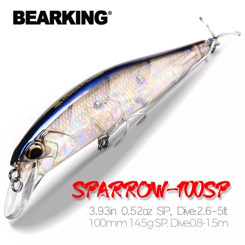 Bearking-Señuelos de Pesca de 10cm y 15g, cebo duro, 14 colores a elegir, calidad minnow profesional, depth0.8-1,5 m ► Foto 1/5