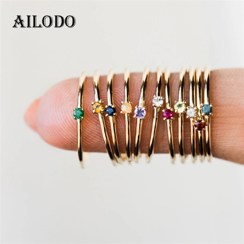 Ailodo-Anillo de boda Multicolor de circonia cúbica para mujer, sortijas de compromiso de Color dorado, joyería, regalo de Navidad 20SEP31 ► Foto 1/6