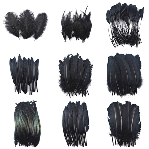 20 unids/lote negro teñido plumas Gallo ganso plumas de faisán para manualidades joyería de pluma de pavo real de la decoración de la boda de la pluma ► Foto 1/6