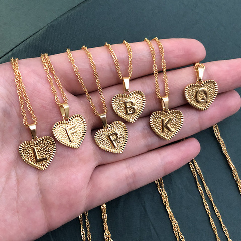 Collar con colgante de corazón y letra inicial de A-Z para mujer y niña, colgante de acero inoxidable con alfabeto, cadena de corazón de oro, joyería ► Foto 1/6