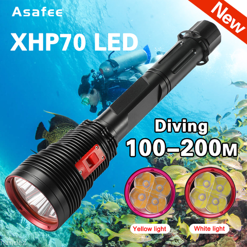 Linterna de buceo XHP70.2 Super brillante, luces de buceo IPX8, antorcha LED subacuática de 200M, lámpara sumergible para deportes acuáticos ► Foto 1/6