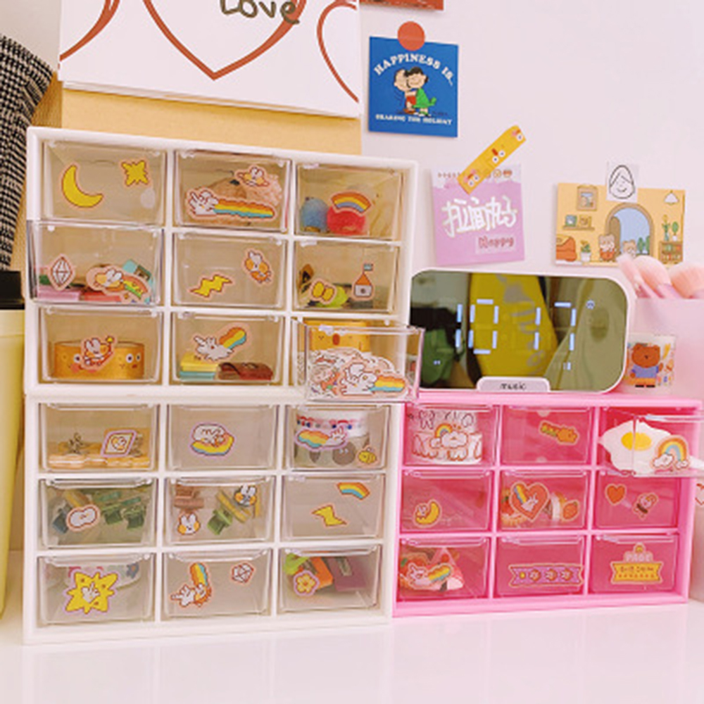 Mini armario de escritorio con 9 cajones, caja de almacenamiento de joyas, organizador para cabellos de niños, clip de cuentas, maquillaje, papelería, caja montada en la pared ► Foto 1/5