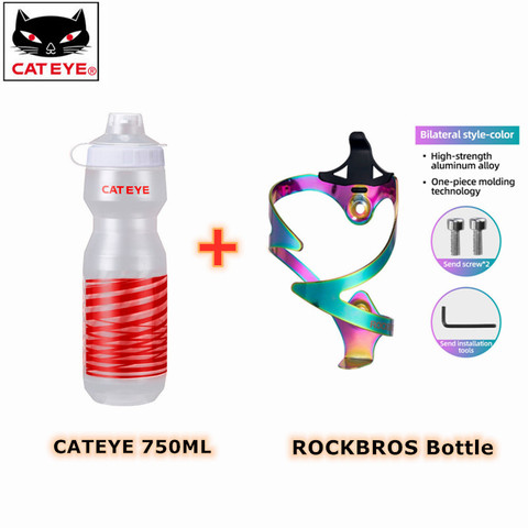 Cateye ciclismo bicicleta botella de agua 750 ml portátil bicicleta bebida deportiva botella a prueba de fugas Squeeze Waterbottle REACH de la UE prueba ► Foto 1/6