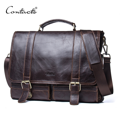 Bolso de negocios de cuero genuino de los hombres de Contact bolso de hombro grande casual de ordenador portátil bolso de mensajero vintage bolsas de lujo ► Foto 1/6