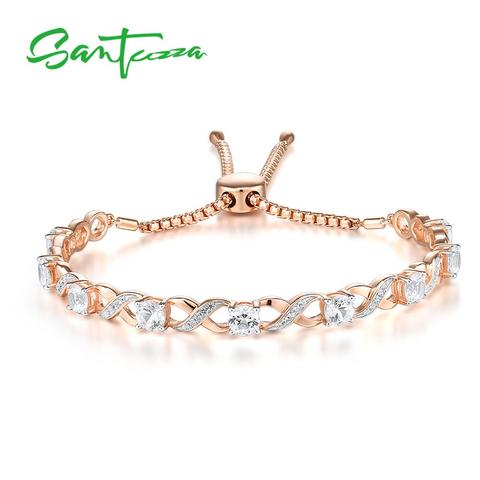 SANTUZZA-pulsera de plata de primera ley y Circonia cúbica para mujer, brazalete ajustable, plata esterlina 925, Zirconia, circonita, zirconita, color blanco, joya fina ► Foto 1/5