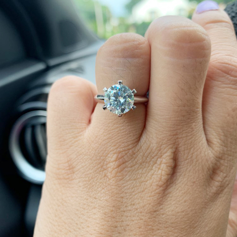 14 K oro blanco plateado plata 3.0ct 9mm corte redondo G Moissanite anillo de compromiso anillo de aniversario anillo de Moissanite para las mujeres ► Foto 1/5