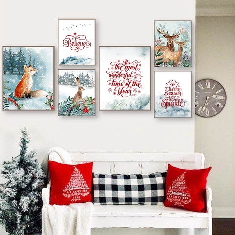 Pintura sobre lienzo con estampado de Navidad, pósteres artísticos de Navidad, navidad ► Foto 1/6