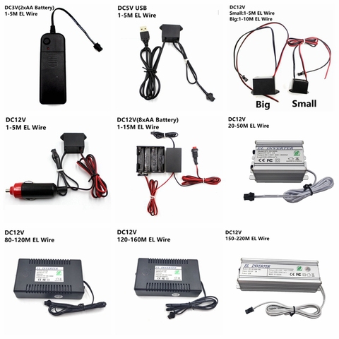 Adaptador de fuente de alimentación con controlador inversor para 1-220M, cable electroluminiscente de luz, CC, 3V, AA, 5V, USB, 12V ► Foto 1/1