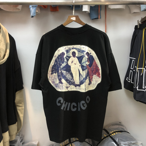 Camiseta de rey de Jesús para hombres y mujeres, camisa con estampado de Mural de Jesús, Hip-Hop, letras de Chicago, Tops de algodón de alta calidad, 2022SS ► Foto 1/6