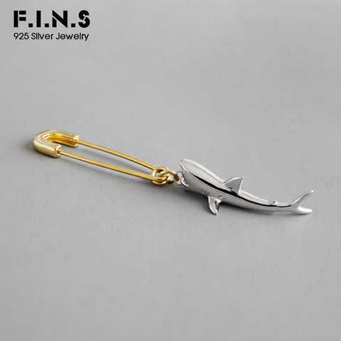 F.i.n. S-pendientes de gota de una sola pieza para mujer, de Plata de Ley 925 coreana, con forma de tiburón, con personalidad, 1 unidad ► Foto 1/6