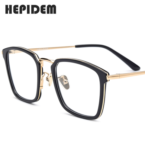 Montura de gafas ópticas de acetato para hombre y mujer, anteojos cuadrados con prescripción, gafas para miopía, gafas de acero inoxidable ► Foto 1/6