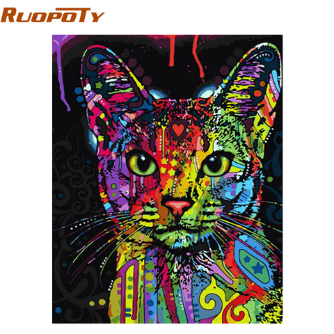 RUOPOTY-pintura por números de gato colorido, Kits de arte de pared moderno abstracto, pintura de imágenes para colorear por números para decoración del hogar ► Foto 1/6