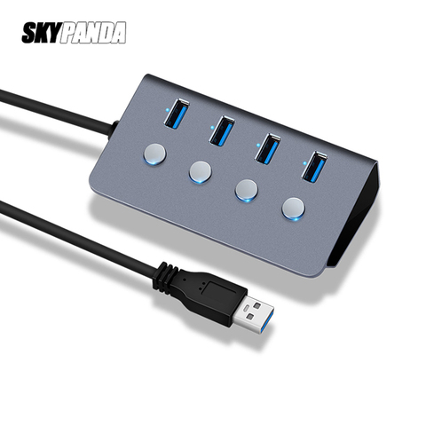 Interruptor de subcontrol con 4 puertos USB 3,0, concentrador de aleación de aluminio de 60/100/150cm, Cable de hasta 5Gbps, divisor multiusb para ordenador de escritorio y portátil ► Foto 1/6