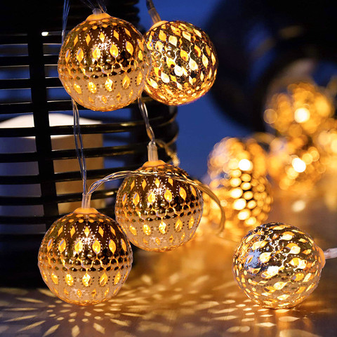 Guirnalda de luces LED de Metal para decoración de fiesta en casa, globo de bolas de Metal plateado, Orb marroquí alimentado por batería, guirnalda para boda o Navidad de Navidad ► Foto 1/6